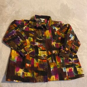 Vintage CJ Banks Women 1X Abstract Print Button Front Shirt Top Cotton Casual